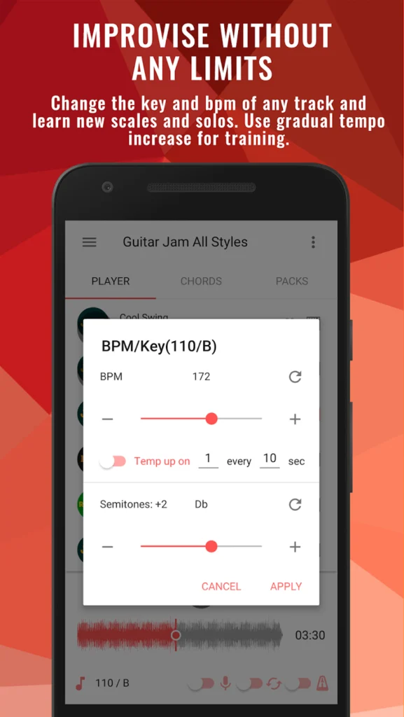 محیط برنامه Backing Tracks Guitar