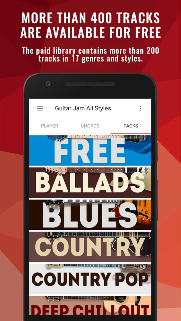 محیط برنامه Backing Tracks Guitar