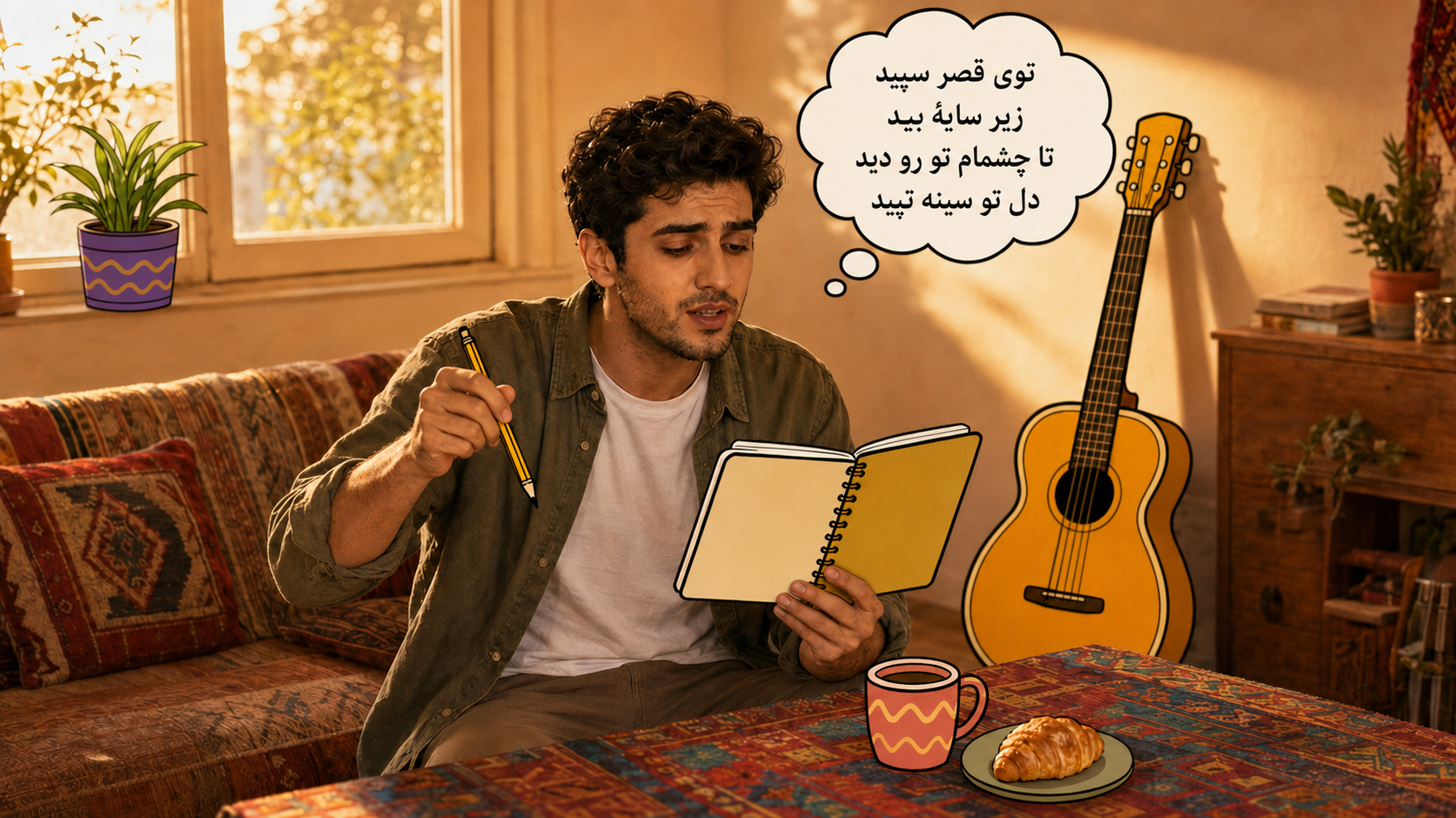 شخصی در حال تمرین شعر آهنگ