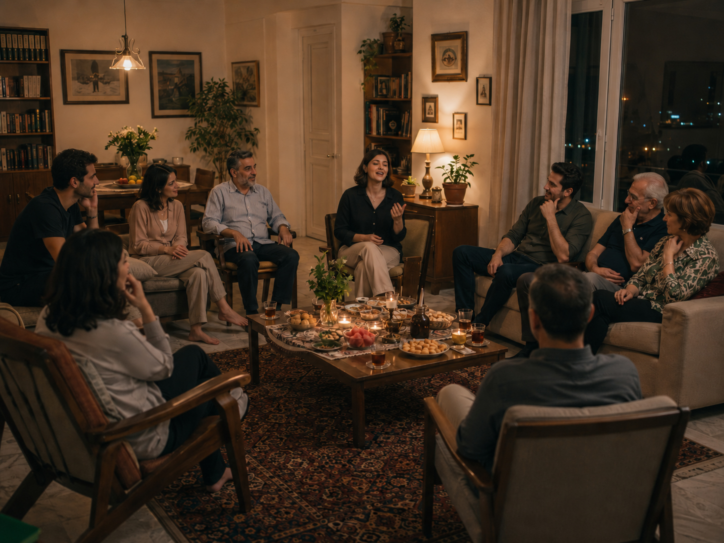 دختری در حال آواز خواندن برای مهمانانش