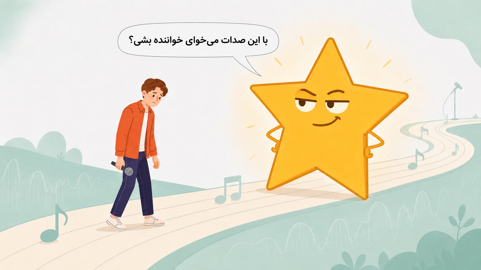 تصویری از یک ستاره که سد راه هنرجوی آواز شده و صدایش را مسخره می‌کند