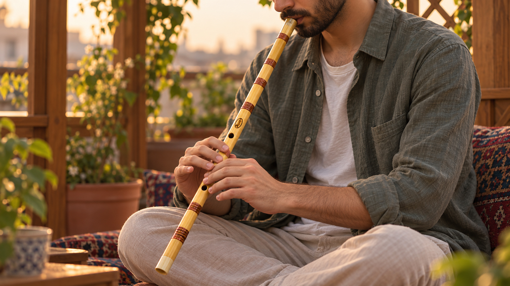 پسری در حال نواختن نی